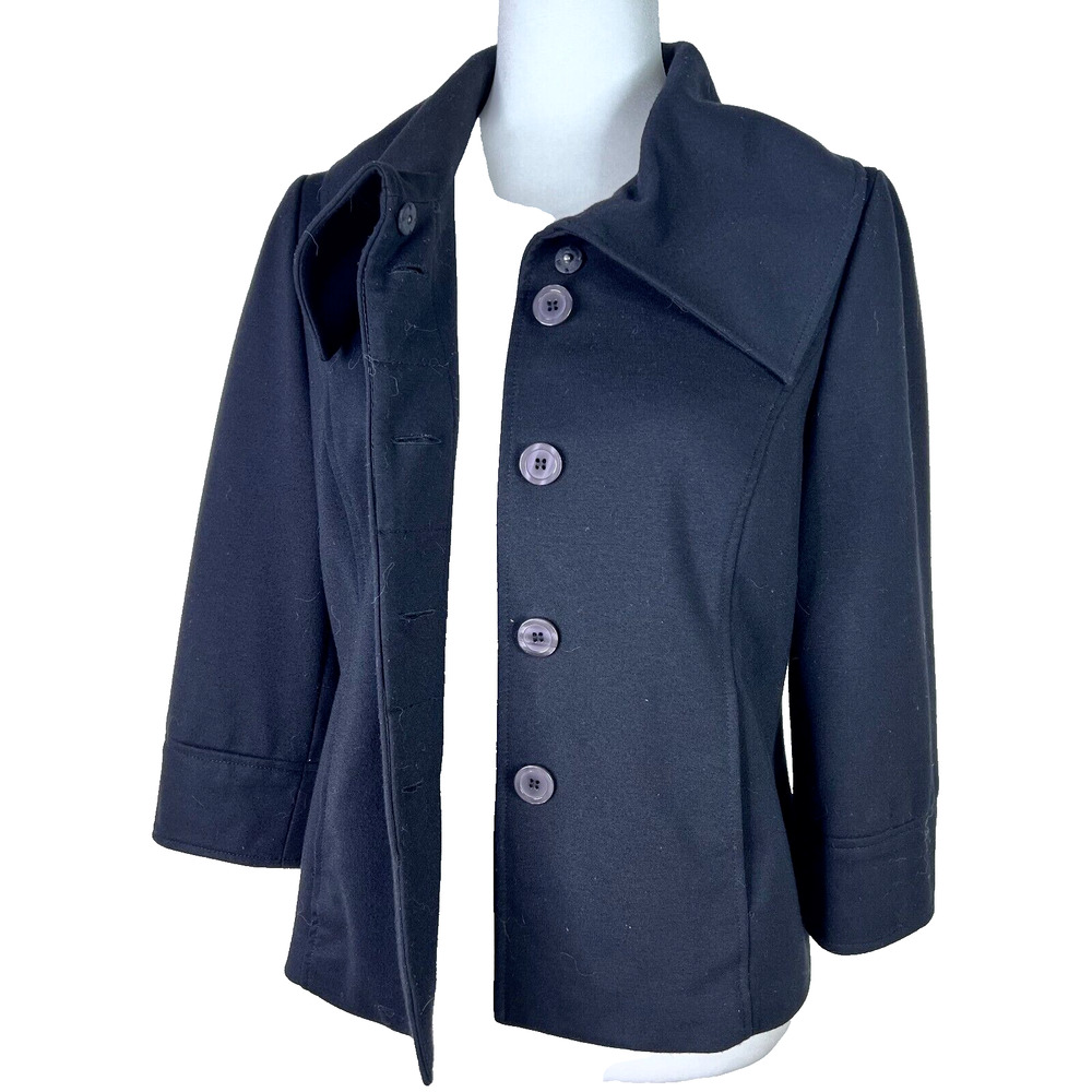 Sandro Black Cropped Button Up Cape Collar Jacket Size‎ S